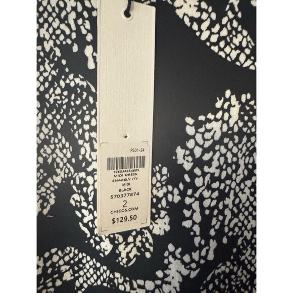 New Chico’s Dress Size 2 Large Animal Print Snake Black Swing Trapeze 051 - Picture 7 of 8